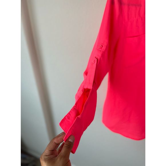 COPY - Express Portofino Neon bright  Pink Button Down Blouse Top - Picture 2 of 4